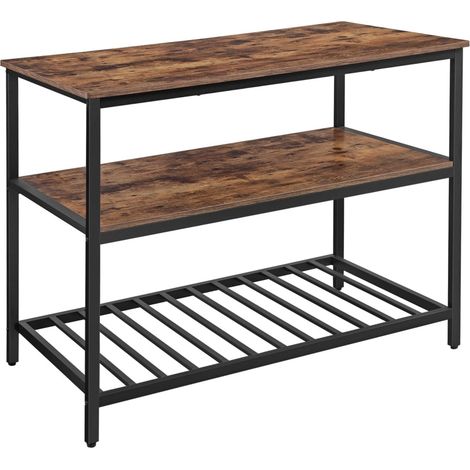 Estantería de cocina de 3 baldas con encimera estructura de acero estable 120 x 60 x 90 cm fácil de montar color marrón rústico y negro 120005641