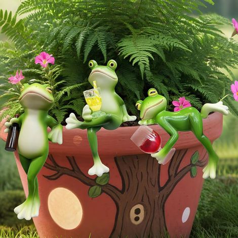 Lot de 3 Figurines de Grenouille, Figurine Grenouille, Statue de Garden, Figurines Décoratives de Jardin en Résine, Décoration de Jardin,pour L'extérieur, Balcon, Salon, Bureau (1/4)