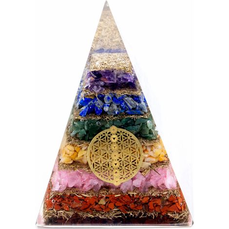 Pyramide d'orgonite - Fleur de Vie des Sept Chakras - 70 mm- Vendu par 1 (1/2)