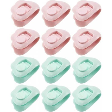 Sollbry 12 pinzas de plástico para fundas de edredón, sin alfileres, para fijar las esquinas, para cojines, cortinas y decoración, en rosa y azul. (1/5)