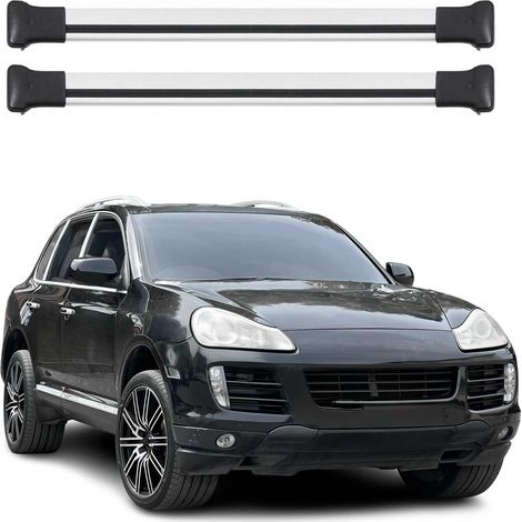 OMAC Barres de toit en aluminium pour Porsche Cayenne I 2003-2010 – TÜV / DIN 75302:2019 – Charge max 75 kg – 2 barres Argent (1/4)