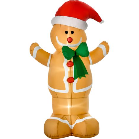 Adorno navideño inflable: muñeco de jengibre de 1,83 m con lazo, 3 luces LED, soplador incorporado, decoración de jardín. (1/5)