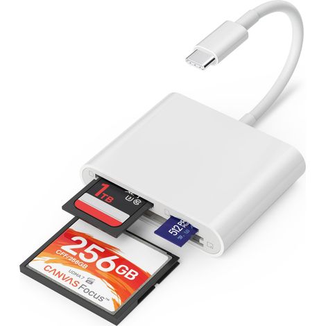 Lecteur de carte SD USB C pour iPhone 15/Mac/iPad, adaptateur USB Type C 3 emplacements vers CF/SD/TF, compatible Compact Flash et Micro SD (1/4)