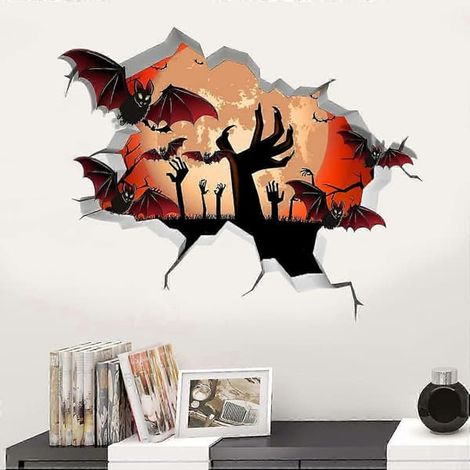 Sticker mural 3D Halloween, main fantôme chauve-souris, autocollant mural Halloween amovible (1/5)