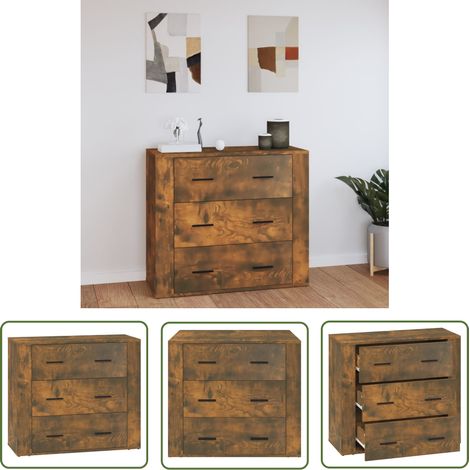 The Living Store Buffet Chêne fumé 80x33x70 cm Bois d'ingénierie - Buffet - Commode - Rangement - Mobilier - Cuisine (1/5)