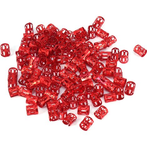 100 Perles Colorées pour Tresses, Bracelets et Décorations Cheveux - Accessoires Coiffure (Rouge) (1/5)