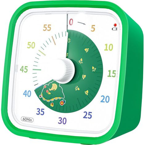 Timer visivo con custodia protettiva, timer a forma di dinosauro per bambini, timer con conto alla rovescia di 60 minuti per bambini e adulti (dinosauro verde)