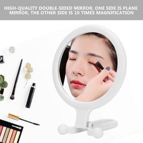 Miroir de maquillage double face, miroir cosmétique pliable grossissant x10, portable, pour la maison et les voyages (blanc) (1/5)