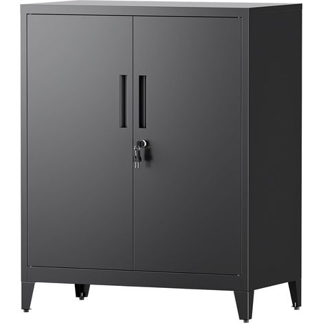Armoire Métallique 100×80×40 cm, Meuble de Rangement de Bureau, 2 Étagères Réglables, avec Serrure, 4 Clés, Adapté aux Bureaux, Garages et Chambres, Noir (1/5)