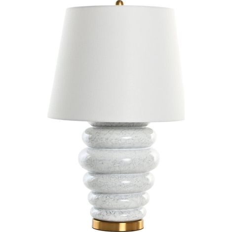 Lampe de table élégante en céramique et coton blanc - Blanc avec accents dorés (1/5)