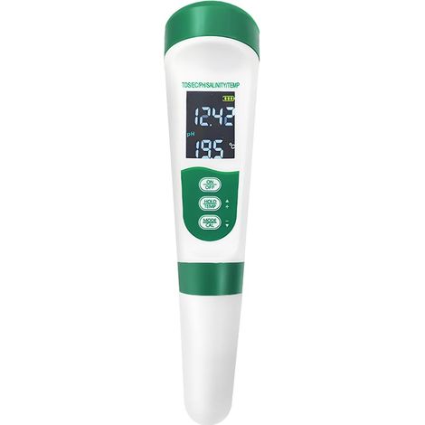 Wassertester 5 in 1 – pH-, TDS-, EC-, Salzgehalts- und Temperaturmessgerät mit LCD-Display für Trinkwasser, Poolwasser, Aquarium, Hydrokultur und Schwimmbecken (1/5)