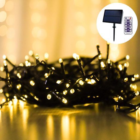 Guirlande Lumineuse Led, 10M 100 Lumières Blanches Chaudes Pour Décoration Extérieure, Alimentation Solaire, Allumage Automatique, Guirlande Lumineuse Réglable Avec Télécommande Et Minuterie, Imperméa (1/5)