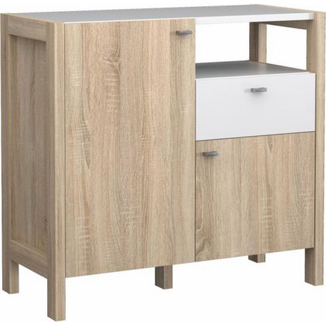 Buffet moderne 1 tiroir 2 portes décor blanc et chêne - NORWAY (1/5)