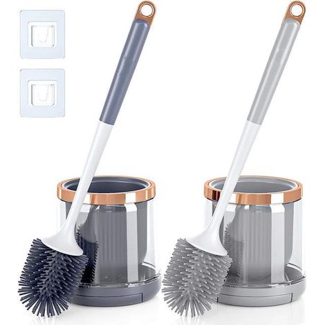 Lot de 2 brosses de toilette et support avec pince à épiler à long manche,brosse de nettoyage pour cuvette de toilette pour un nettoyage en profondeur (1/3)