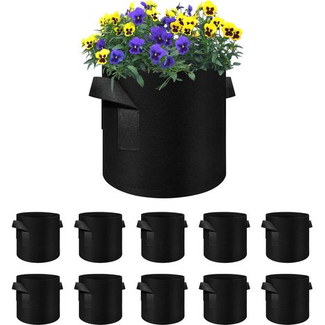 Lot de 10 sacs de culture respirants en tissu non tissé pour légumes, pommes de terre, tomates, intérieur/extérieur (22,5 L, 10 pièc (1/5)