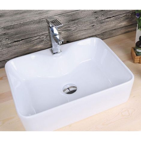 Lavabo blanco brillante sobre encimera cerámico LECCE 48 x 38 cm (1/4)
