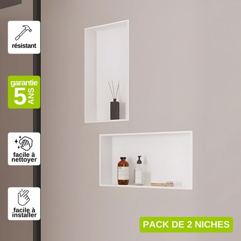 Lot de 2 Niches de Douche 30x60cm - Rangements muraux de Salle de Bain - Blanc Satiné - NOOK