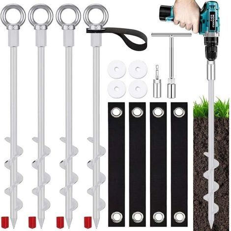 Ensemble de 4 Kit Ancrage Trampoline,Piquets de Tente à Visser,Ancrage au Sol,Ancrage au Sol Portique Piquets de Tente pour Tente de,CampingTrampoline,Auvents, pour Vents Violents