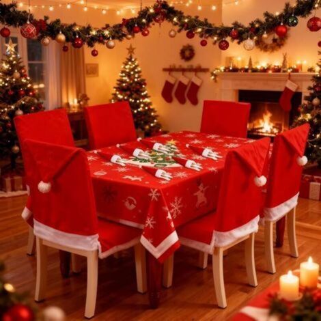 Set of 6 Felt Christmas Chair Covers with 6 Cutlery Pockets for Fork Knife Dining Table Christmas Party Decoration (1/5)