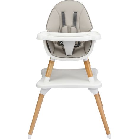 Chaise Haute 4 en 1 Bébé 6 à 36 Mois Plateau Réglable 15KG PP Hêtre PU 62x62x100cm Gris CWXT3317 DESIGN IN (1/3)