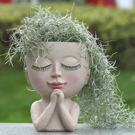 Jolie jardinière succulente - Pot de Fleurs en Forme de tête Kawaii - Pot de Fleurs Unique pour l'extérieur et l'intérieur - avec Trou de Drainage - (Bénédiction de la poupée) (1/5)