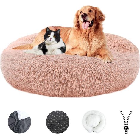 Flauschiges Hundebett Ø60cm Leder Pink, Waschbar, Rutschfest, Haustierbett