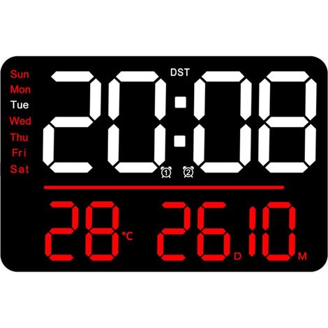 Große digitale Wanduhr mit Datums-/Wochentags-/Temperaturanzeige, einstellbarer Anzeige und modernem Design (1/5)