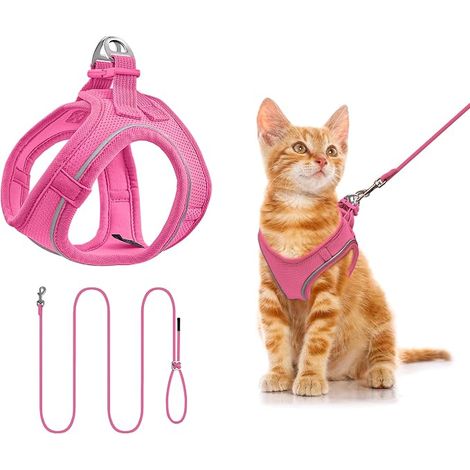 Harness and Lead Cat Puppy XXS, Anti Escape Step-in Pink  Mesh Leash with Reflective Safety Band, for Walking