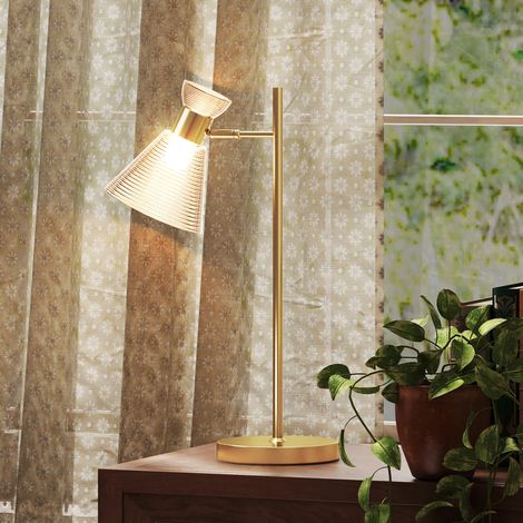 Moderne Schreibtisch- und Tischleuchte mit verstellbarem Lampenschirm aus bernsteinfarbenem und satiniertem Glas, E27-Fassung, Leuchtmittel nicht enthalten, für Wohnzimmer, Arbeitszimmer und Schlafzim