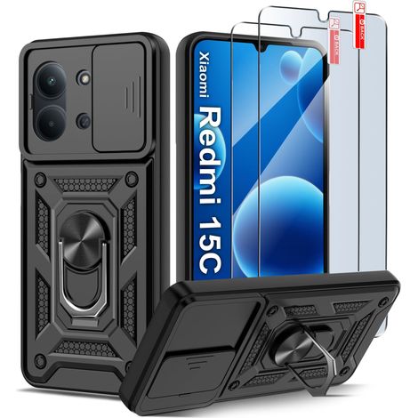 Custodia protettiva blindata BLACK SLIDE per Xiaomi Redmi 15C 5G RINFORZATA + 2 vetri oscurati 9H