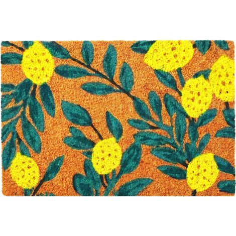 Relaxdays Tapis coco 60x40 cm, motif citrons, antidérapant, résistant aux intempéries, intérieur/extérieur, multicolore (1/5)