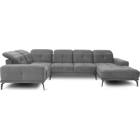 Canapé panoramique design SKAW velours - Têtières réglables A gauche-Gris clair-Méridienne A gauche (1/5)