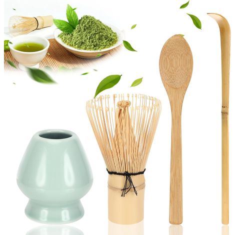 APEX 4 Pièces Fouet Matcha Kit, Matcha Kit, Fouet Matcha Bambou 80 Dent, Cuillère Traditionnelle,Support Fouet, pour Noël et Anniversaire (1/5)