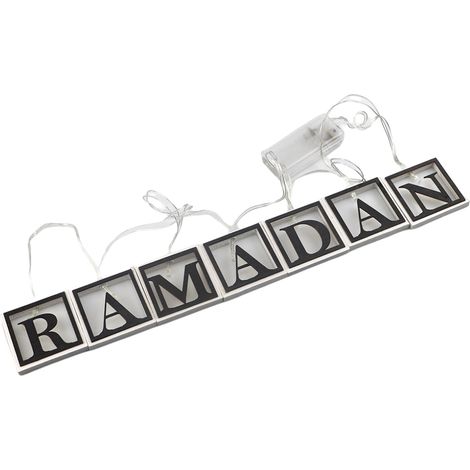 Ramadan LED-Lichterkette mit Anhänger in hohlen Holzbuchstaben für die Heimdekoration zum Ramadan-Fest und Eid Mubarak (1/3)