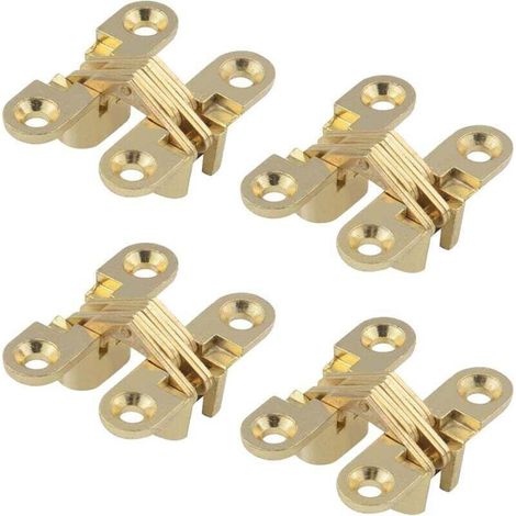 Charnière Cachée, Croix Charnières, Charnière Invisible, Charnières Croisées Invisibles pour Porte Pliante à 180 Degrés, pour Meubles, Porte en Bois, Armoire, Placard, Boîte en Bois, 4 Pack (1/5)