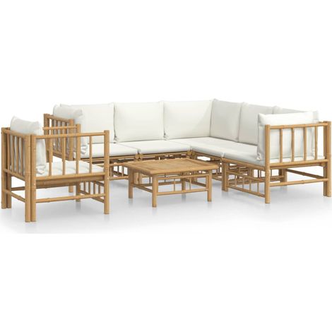 Maison Exclusive - Set Salotto da Giardino 7pz con Cuscini Bianco Crema in Bambù
