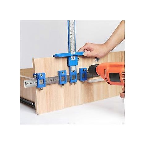 Bohrschablone – Zubehör für Bohrmaschinen – Bohrschablone – Scharnierschablone – Bohrhilfe – PP, Kohlenstoffstahl – Blau – für Tischlerarbeiten, Scharniere und mehr