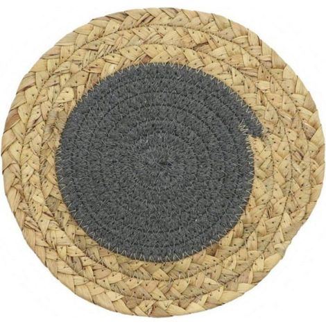Lot de 3 maniques, corde en coton tissée à la main, tapis rond en bois tressé, 20 cm de diamètre, gris foncé (1/5)
