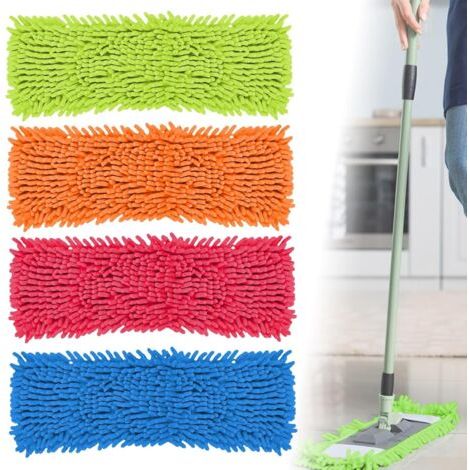 Lot de 4 serpillères en microfibre chenille - Housse de rechange - Serpillère plate en chenille - Pour une absorption idéale de la saleté - Idéal pour les sols, le carrelage, le stratifié (1/5)