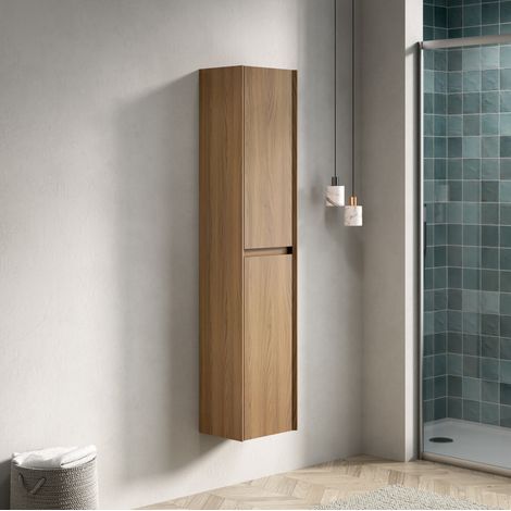 Armario de baño mural de 2 puertas, 140 cm, con estantes interiores ajustables, madera contrachapada, roble (1/5)