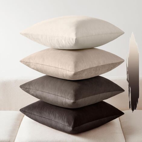 Lot de 4 housses de coussin décoratives en velours doux et uni, 45 x 45 cm, pour canapé, chambre (marron/gris)