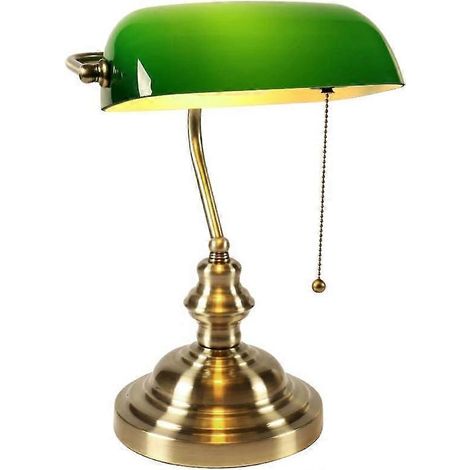 Lampe de bureau Newrays en verre avec interrupteur à chaînette et prise (verte) (1/5)