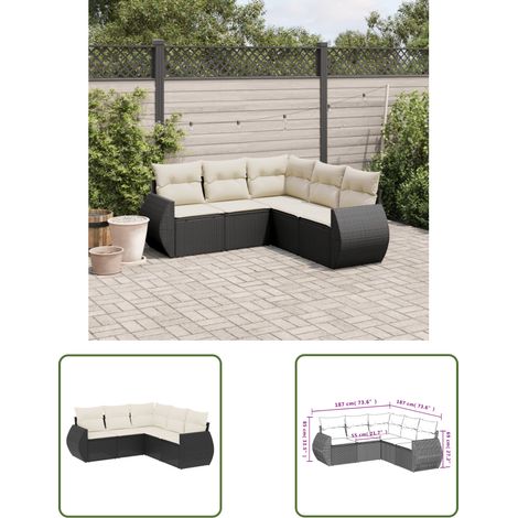 The Living Store Salon de jardin 5 pcs avec coussins noir résine tressée - Ensemble Salon De Jardin - Mobilier De Jardin - Canapé Extérieur - Set Salon Exterieur - Fauteuil Pliable (1/3)
