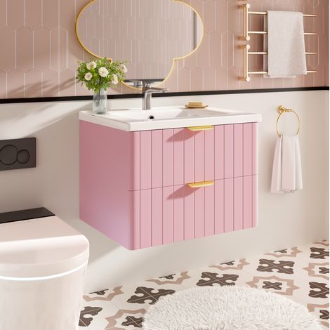 CHICFURN Mobile lavabo sospeso 60,5 x 47,5 x 47 cm in MDF rosa con lavabo in ceramica (1/5)