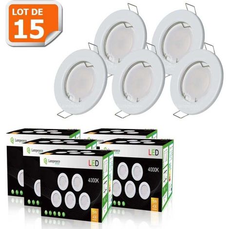 Lampesecoenergie – Lot de 15 spots led encastrables ronds 5W blanc neutre – Équivalent 50W halogène – Installation directe 230V – Angle de diffusion 120° (1/5)