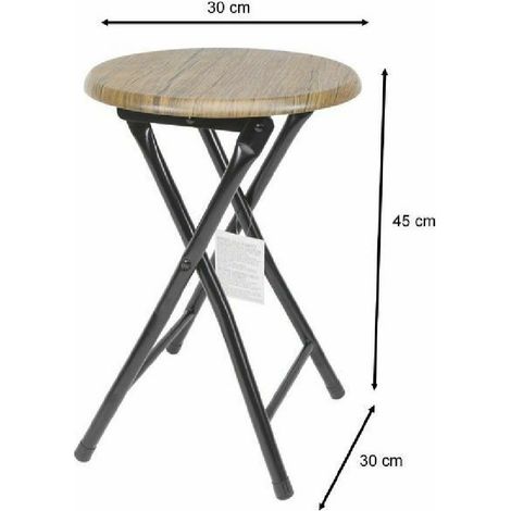 TRADE SHOP - Sgabello Tavolino Seduta Pieghevole In Legno Scuro Metallo Nero 45 X 30 Cm -