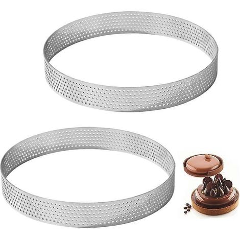 Lot de 2 cercles à tarte de 20 cm de diamètreperforésen acier inoxydable antiadhésifrésistants à la chaleurcouleur argent. (1/5)