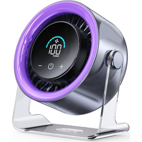 Ventilateur de bureau rechargeable USB avec affichage numérique, ventilateur de table silencieux à 100 vitesses, petit ventilateur turbo rotatif à 120° pour chambre, bureau à domicile (1/5)