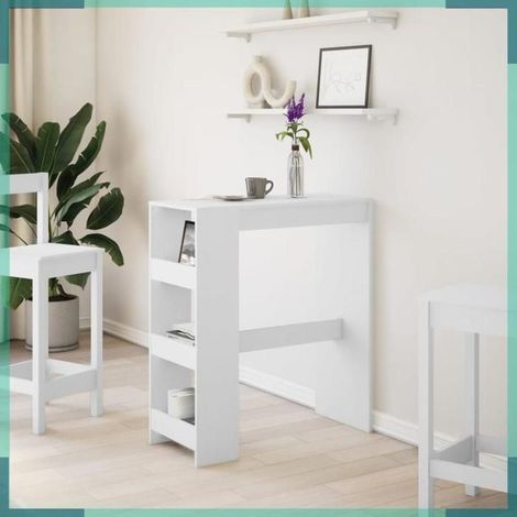 854373 Table de bar et étagères blanc 90x40x103,5 cm bois d'ingénierie (1/5)