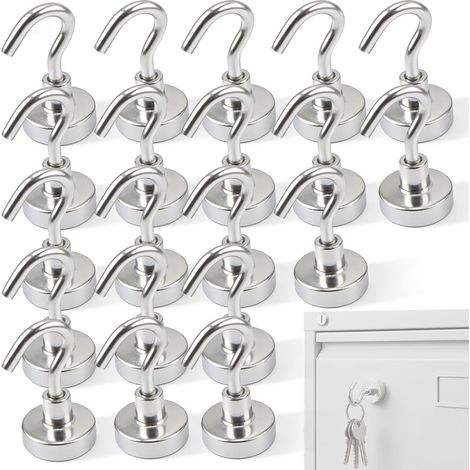 Aimant Néodyme Puissant, 20 Pièces Crochet Aimanté Magnétique Robuste, Crochets Magnétiques pour Frigo, Cuisines, Bureau, École, Croisière et Plafond, Diamètre 16mm (1/5)